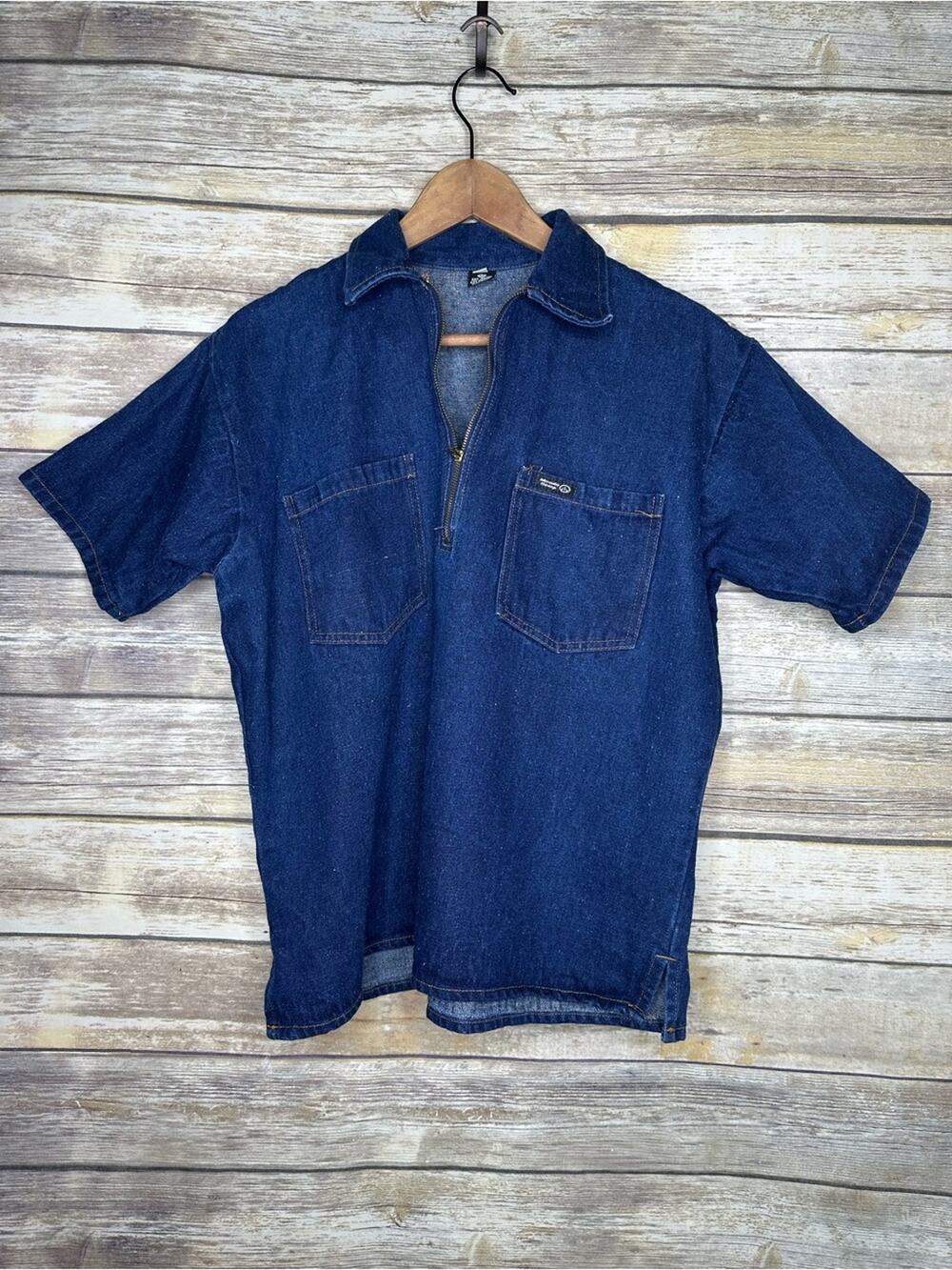 Vintage S men’s Mendo hemp denim half zip shirt
